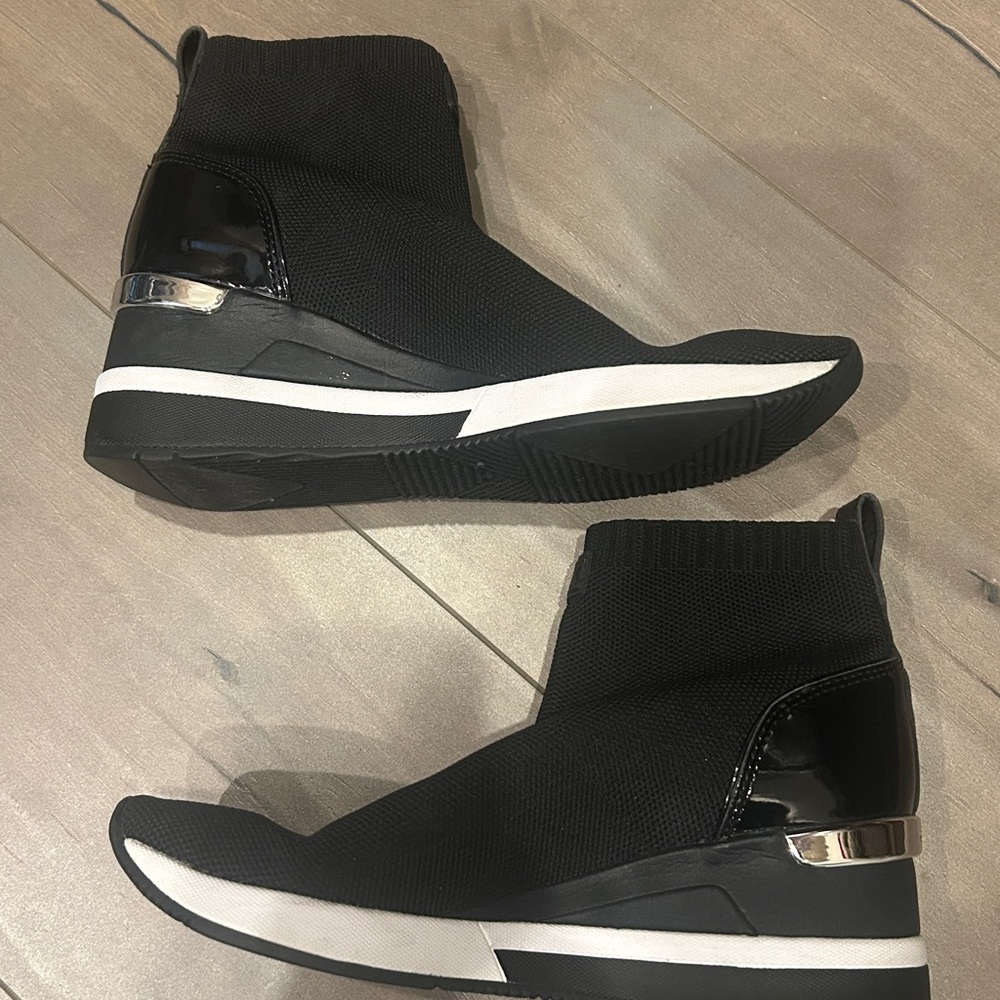 Michael Kors Black Knit Sneakers with Silver Details